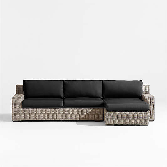 Abaco 2-Piece Right-Arm Chaise All-Weather Wicker Outdoor Sectional Sofa with Canvas Black Sunbrella ® Cushions