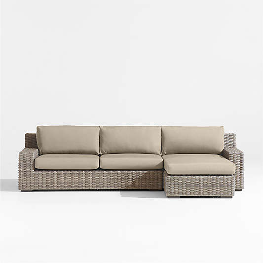 Abaco Resin Wicker 2-Piece Right-Arm Chaise Outdoor Sectional Sofa with Canvas Flax Sunbrella ® Cushions