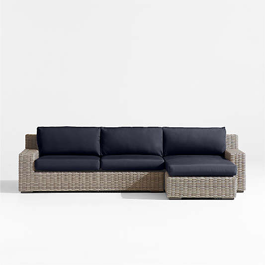 Abaco Resin Wicker 2-Piece Right-Arm Chaise Outdoor Sectional Sofa with Canvas Navy Sunbrella ® Cushions