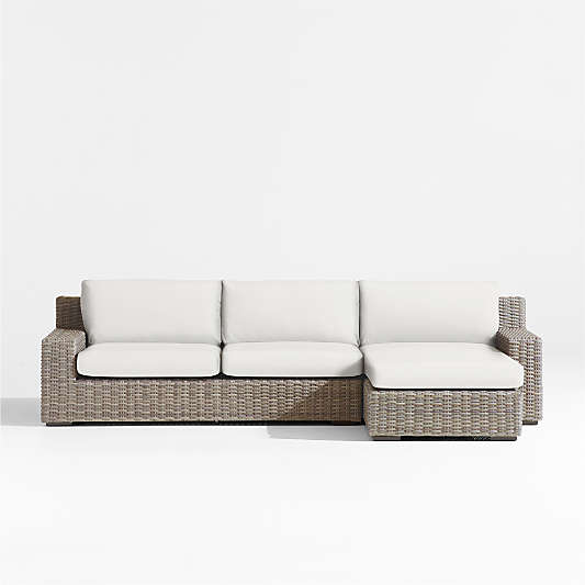 Abaco Resin Wicker 2-Piece Right-Arm Chaise Outdoor Sectional Sofa with Canvas White Sunbrella ® Cushions