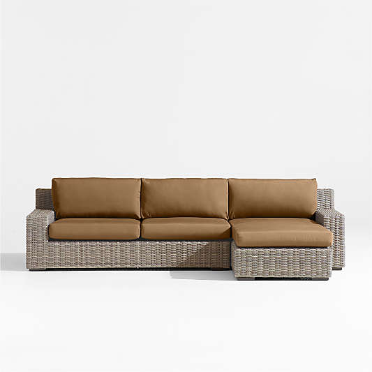 Abaco 2-Piece Right-Arm Chaise All-Weather Wicker Outdoor Sectional Sofa with Cast Teak Sunbrella ® Cushions