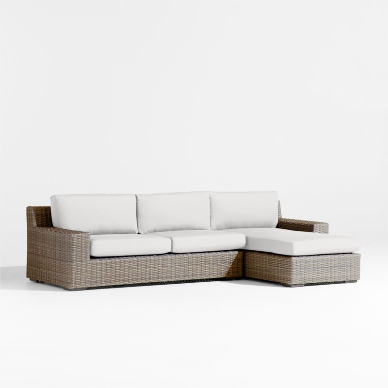 Abaco Resin Wicker -Piece Right-Arm Chaise Outdoor Sectional Sofa with White Sand Sunbrella ® Cushions