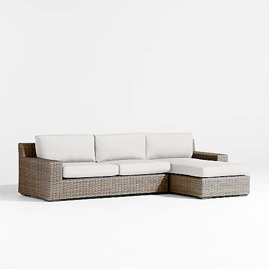 Abaco Resin Wicker 2-Piece Right-Arm Chaise Outdoor Sectional Sofa with White Sand Sunbrella ® Cushions