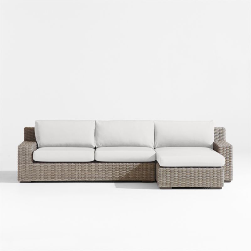 Abaco Resin Wicker -Piece Right-Arm Chaise Outdoor Sectional Sofa with White Sand Sunbrella ® Cushions