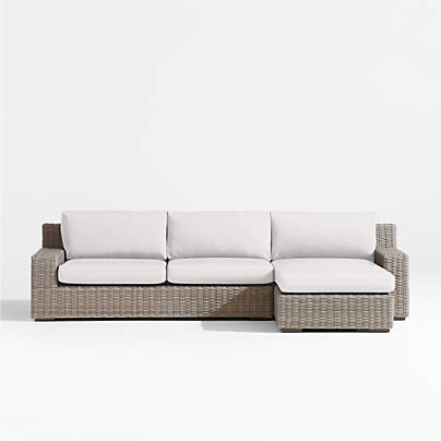 Abaco Resin Wicker 2-Piece Right-Arm Chaise Outdoor Sectional Sofa with White Sand Sunbrella ® Cushions