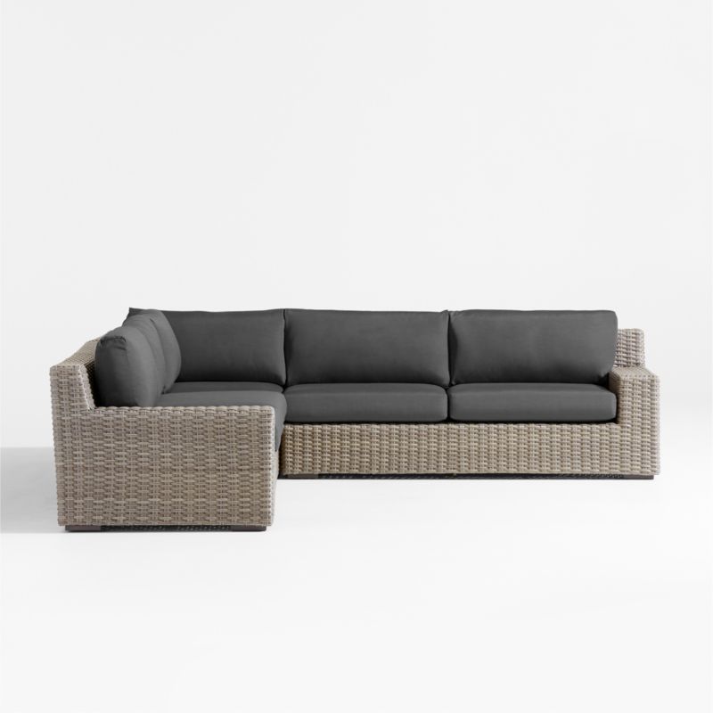 Abaco Resin Wicker -Piece L-Shaped Outdoor Sectional Sofa with Charcoal Sunbrella ® Cushions