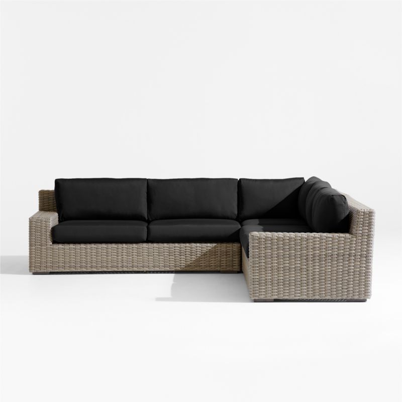 Abaco Resin Wicker 3-Piece L-Shaped Outdoor Sectional Sofa with Canvas Black Sunbrella ® Cushions - image 6 of 8