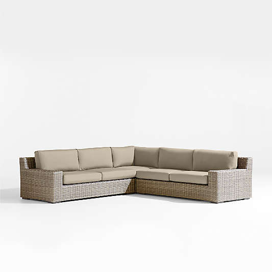 Abaco 3-Piece L-Shaped All-Weather Wicker Outdoor Sectional Sofa with Canvas Flax Sunbrella ® Cushions