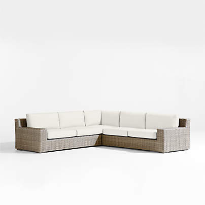 Abaco Resin Wicker 3-Piece L-Shaped Outdoor Sectional Sofa with Natural Sunbrella ® Cushions