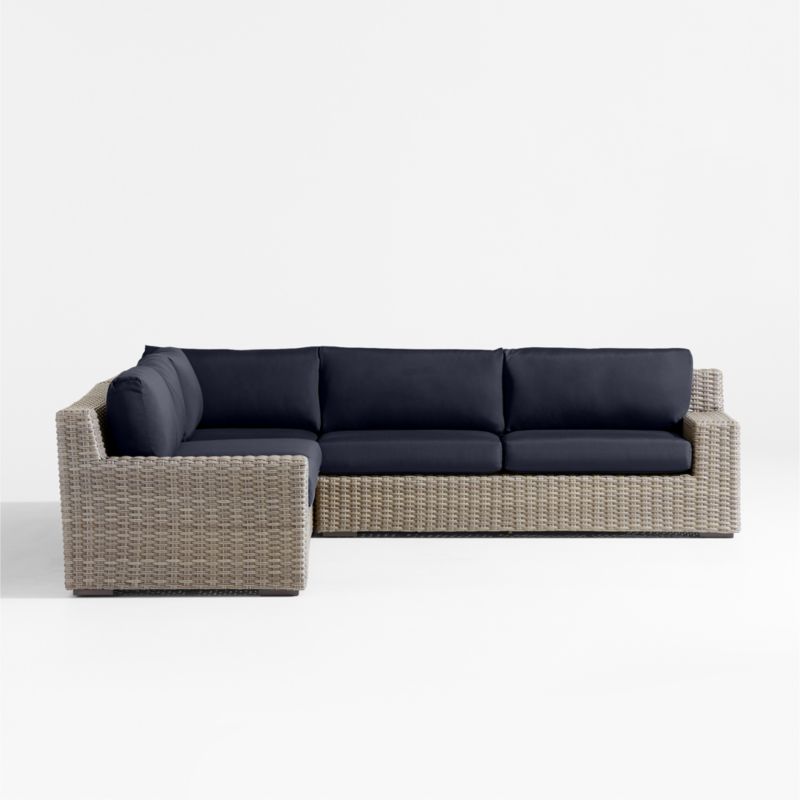 Abaco Resin Wicker 3-Piece L-Shaped Outdoor Sectional Sofa with Canvas Navy Sunbrella ® Cushions - image 7 of 8