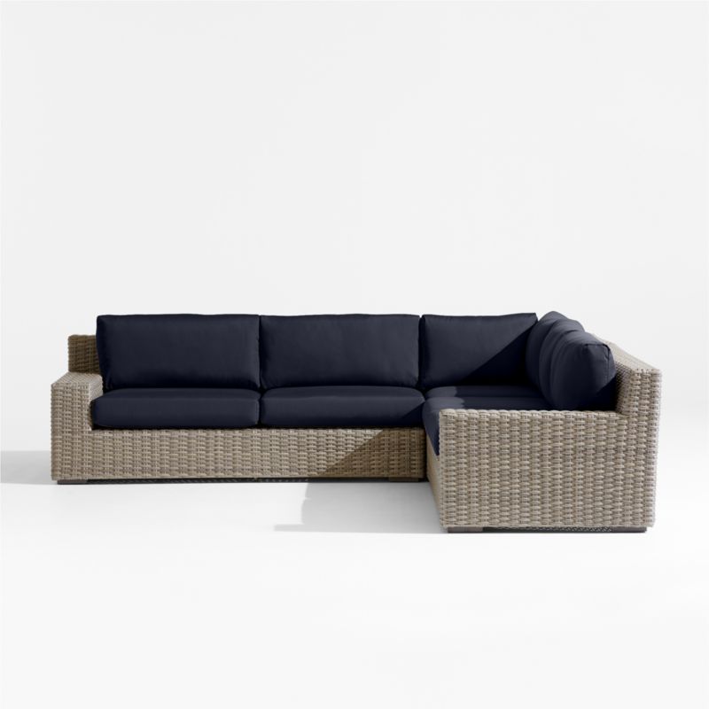 Abaco Resin Wicker 3-Piece L-Shaped Outdoor Sectional Sofa with Canvas Navy Sunbrella ® Cushions - image 6 of 8