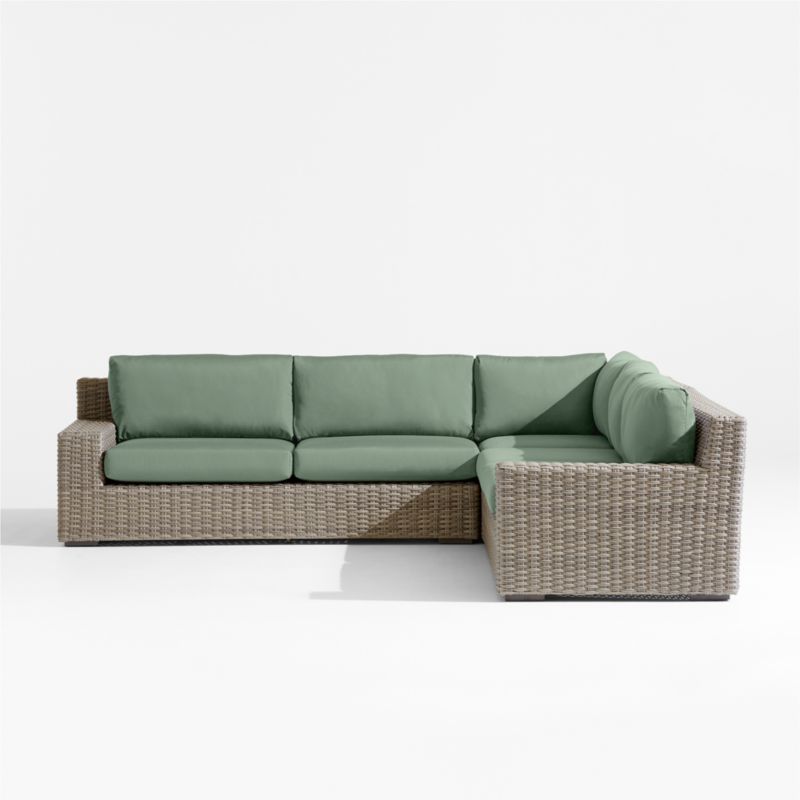 Abaco Resin Wicker 3-Piece L-Shaped Outdoor Sectional Sofa with Canvas Spa Sunbrella ® Cushions