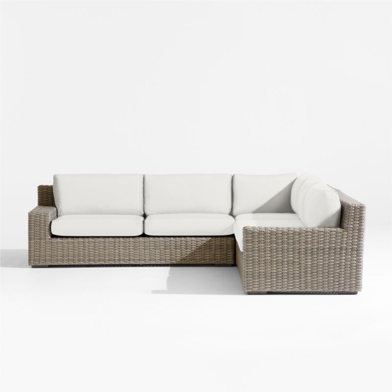 Abaco Resin Wicker 3-Piece L-Shaped Outdoor Sectional Sofa with Canvas White Sunbrella ® Cushions - image 6 of 8