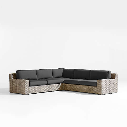 Abaco Resin Wicker 3-Piece L-Shaped Outdoor Sectional Sofa with Cast Charcoal Sunbrella ® Cushions