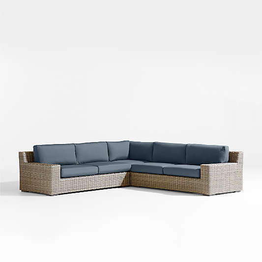 Abaco 3-Piece L-Shaped All-Weather Wicker Outdoor Sectional Sofa with Cast Harbor Sunbrella ® Cushions