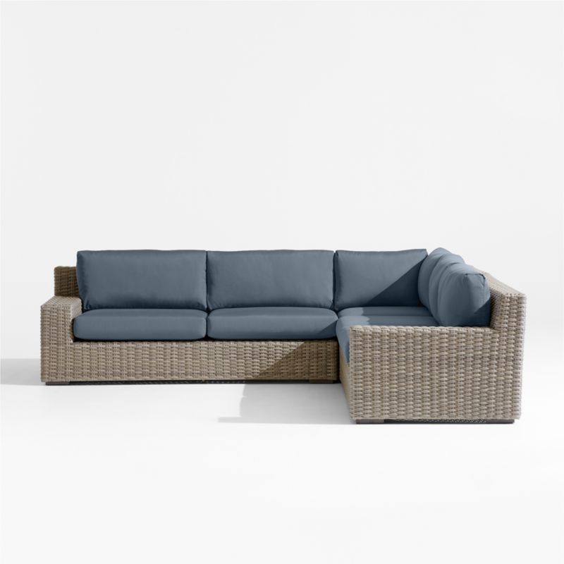 Abaco Resin Wicker 3-Piece L-Shaped Outdoor Sectional Sofa with Cast Harbor Sunbrella ® Cushions - image 6 of 8