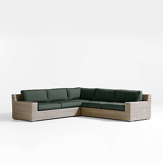 Abaco 3-Piece L-Shaped All-Weather Wicker Outdoor Sectional Sofa with Cast Ivy Sunbrella ® Cushions