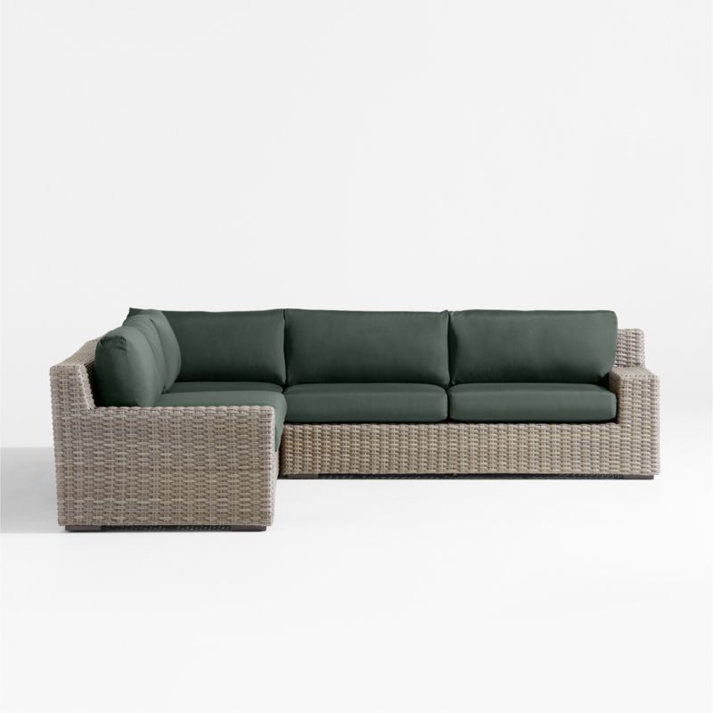 Abaco Resin Wicker 3-Piece L-Shaped Outdoor Sectional Sofa with Cast Ivy Sunbrella ® Cushions - image 7 of 8