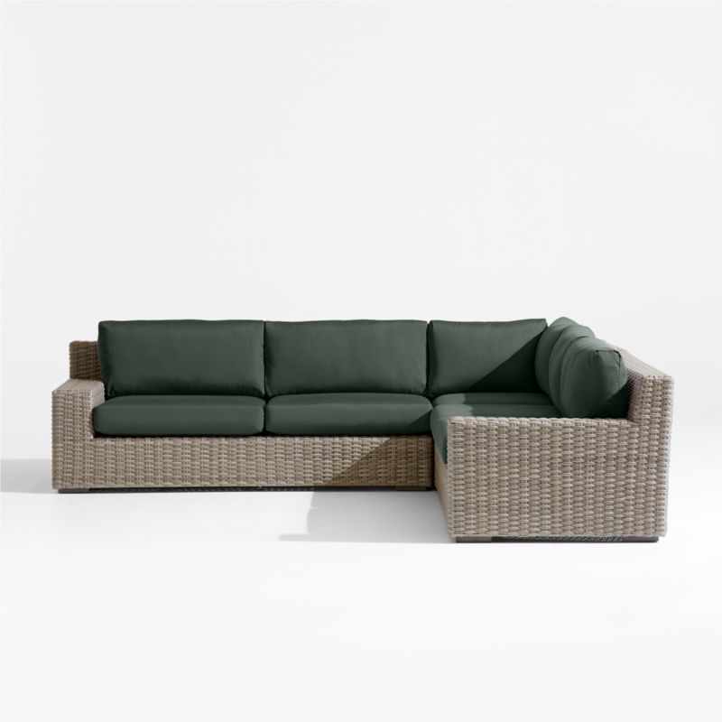 Abaco Resin Wicker 3-Piece L-Shaped Outdoor Sectional Sofa with Cast Ivy Sunbrella ® Cushions - image 6 of 8