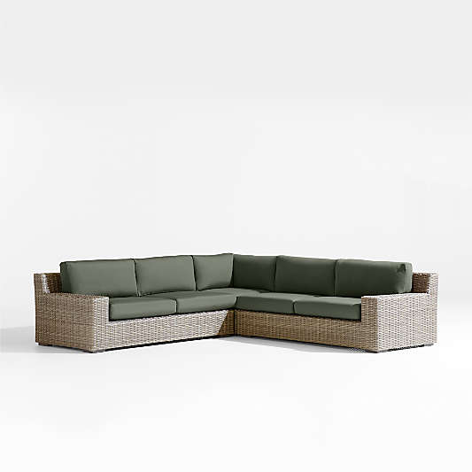 Abaco Resin Wicker 3-Piece L-Shaped Outdoor Sectional Sofa with Cast Sage Sunbrella ® Cushions