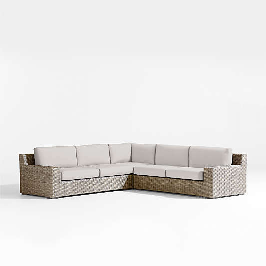 Abaco 3-Piece L-Shaped All-Weather Wicker Outdoor Sectional Sofa with Cast Silver Sunbrella ® Cushions
