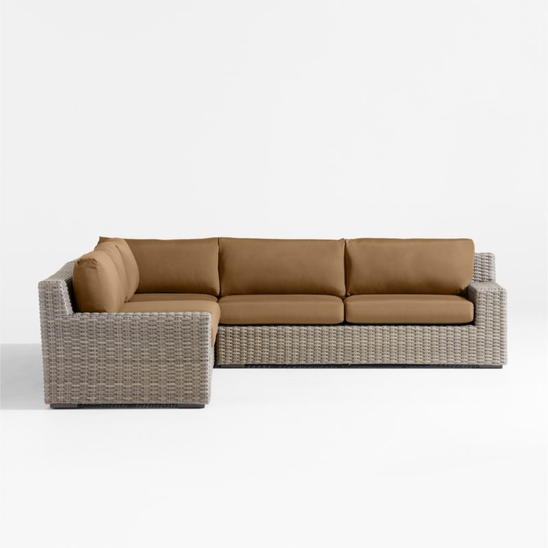 Abaco Resin Wicker 3-Piece L-Shaped Outdoor Sectional Sofa with Cast Teak Sunbrella ® Cushions - image 9 of 10