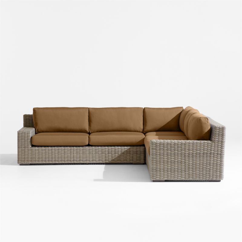 Abaco Resin Wicker 3-Piece L-Shaped Outdoor Sectional Sofa with Cast Teak Sunbrella ® Cushions - image 8 of 10