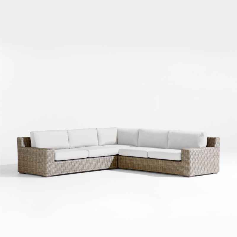 Abaco Resin Wicker -Piece L-Shaped Outdoor Sectional Sofa with White Sand Sunbrella ® Cushions