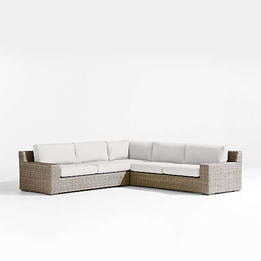 Abaco Resin Wicker 3-Piece L-Shaped Outdoor Sectional Sofa with White Sand Sunbrella ® Cushions