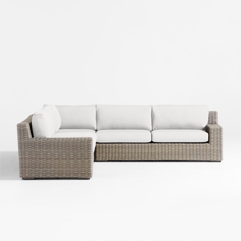 Abaco Resin Wicker -Piece L-Shaped Outdoor Sectional Sofa with White Sand Sunbrella ® Cushions