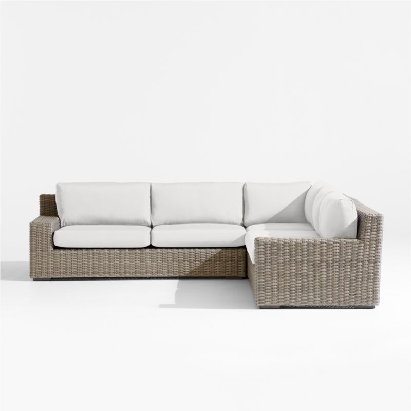 Abaco Resin Wicker -Piece L-Shaped Outdoor Sectional Sofa with White Sand Sunbrella ® Cushions