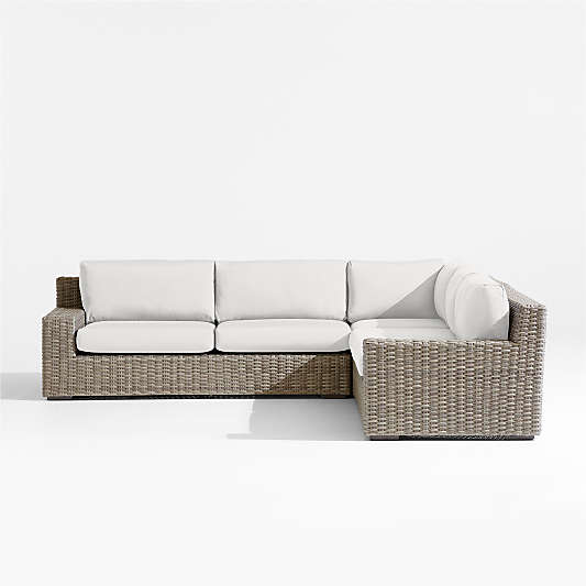 Abaco Resin Wicker 3-Piece L-Shaped Outdoor Sectional Sofa with Natural Sunbrella ® Cushions