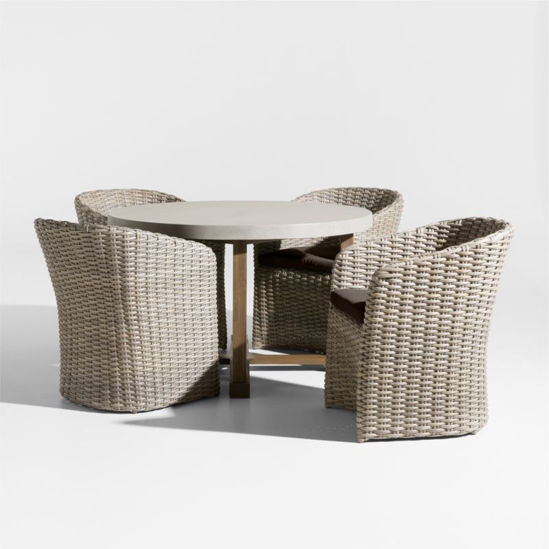 Viewing product image Abaco 48" Grey Wood Outdoor Dining Set with Canvas Java Sunbrella ® Cushions - image 1 of 4