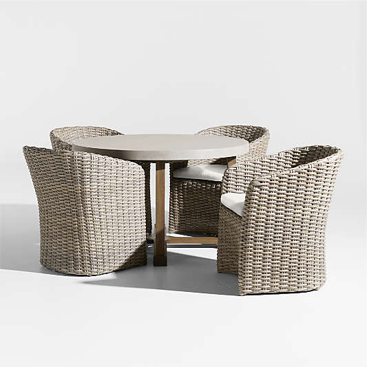 Abaco 48" All-Weather Wicker Round Outdoor Dining Set with Canvas Natural Sunbrella ® Cushions