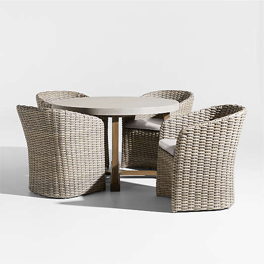 Abaco 48" All-Weather Wicker Round Outdoor Dining Set with Cast Silver Sunbrella ® Cushions