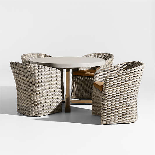 Abaco 48" Grey Wood Outdoor Dining Set with Cast Teak Sunbrella ® Cushions
