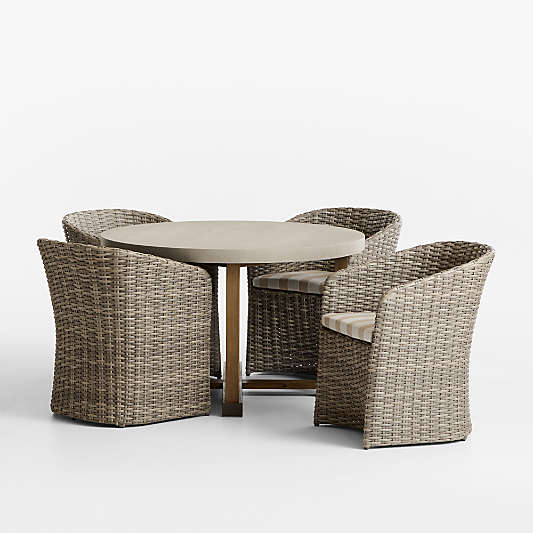 Abaco 48" Grey Wood Outdoor Dining Set with Range Dune Stripe Sunbrella ® Cushions