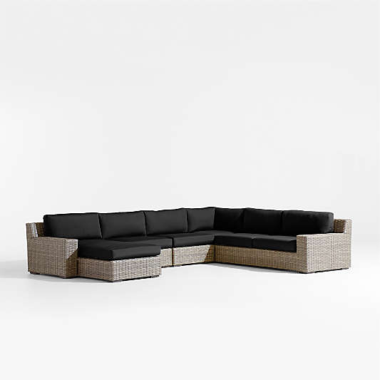 Abaco 5-Piece Left-Arm Chaise All-Weather Wicker Outdoor Sectional Sofa with Canvas Black Sunbrella ® Cushions