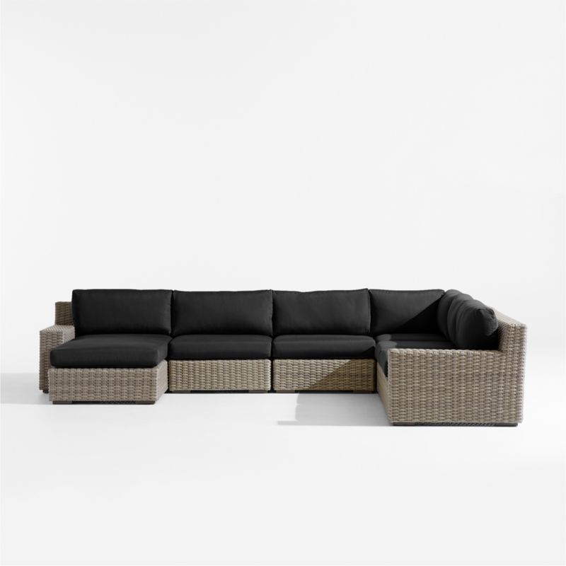Abaco Resin Wicker 5-Piece Left-Arm Chaise Outdoor Sectional Sofa with Canvas Black Sunbrella ® Cushions - image 6 of 8