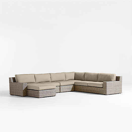 Abaco Resin Wicker 5-Piece Left-Arm Chaise Outdoor Sectional Sofa with Canvas Flax Sunbrella ® Cushions