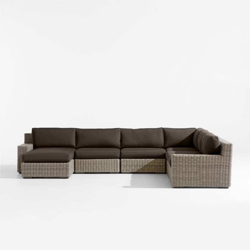 Abaco Resin Wicker 5-Piece Left-Arm Chaise Outdoor Sectional Sofa with Canvas Java Sunbrella ® Cushions - image 6 of 8