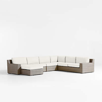 Abaco Resin Wicker 5-Piece Left-Arm Chaise Outdoor Sectional Sofa with Canvas Natural Sunbrella ยฎ Cushions