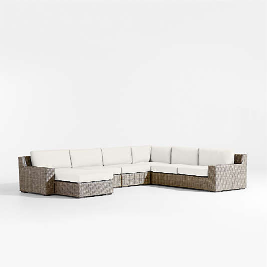 Abaco Resin Wicker 5-Piece Left-Arm Chaise Outdoor Sectional Sofa with Canvas Natural Sunbrella ® Cushions