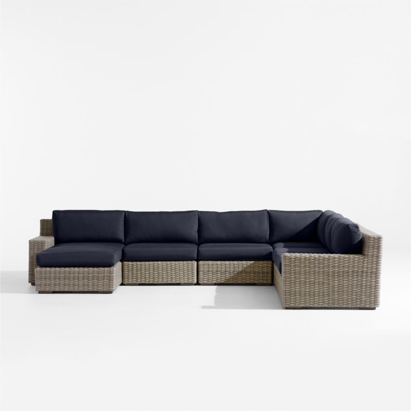 Abaco Resin Wicker 5-Piece Left-Arm Chaise Outdoor Sectional Sofa with Canvas Navy Sunbrella ® Cushions - image 7 of 9