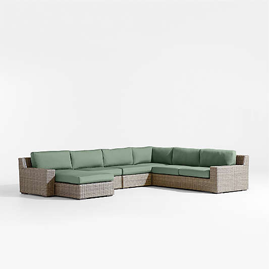 Abaco Resin Wicker 5-Piece Left-Arm Chaise Outdoor Sectional Sofa with Canvas Spa Sunbrella ® Cushions
