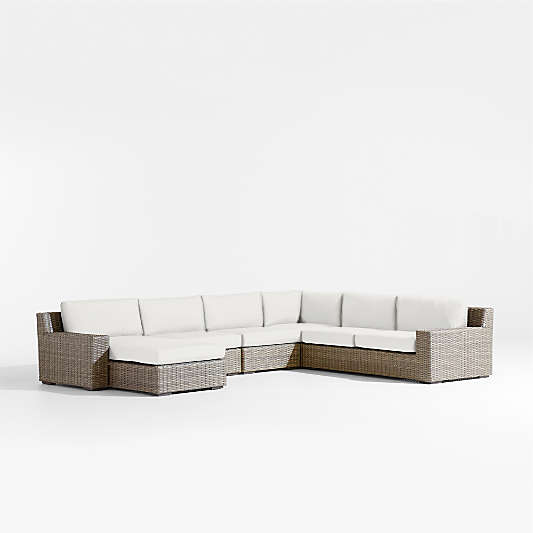 Abaco Resin Wicker 5-Piece Left-Arm Chaise Outdoor Sectional Sofa with Canvas White Sunbrella ® Cushions