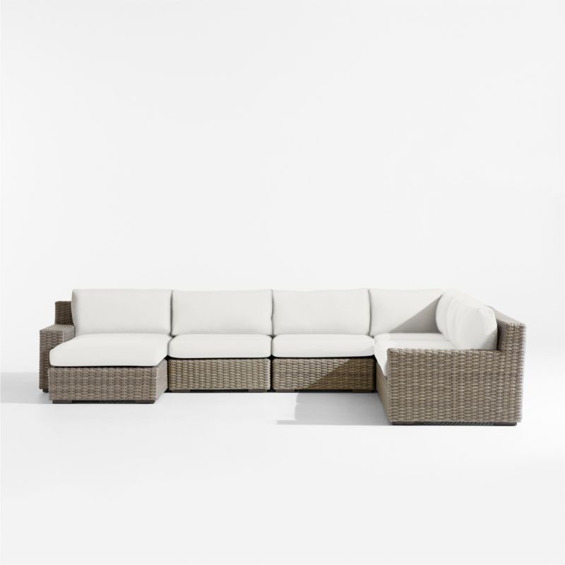 Abaco Resin Wicker 5-Piece Left-Arm Chaise Outdoor Sectional Sofa with Canvas White Sunbrella ® Cushions - image 6 of 8