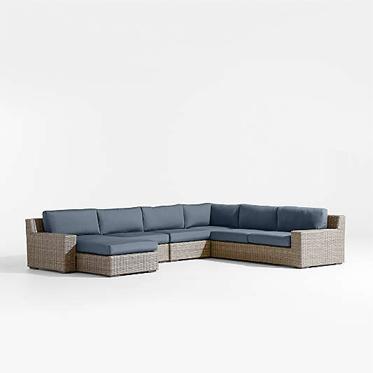 Abaco 5-Piece Left-Arm Chaise All-Weather Wicker Outdoor Sectional Sofa with Cast Harbor Sunbrella ® Cushions