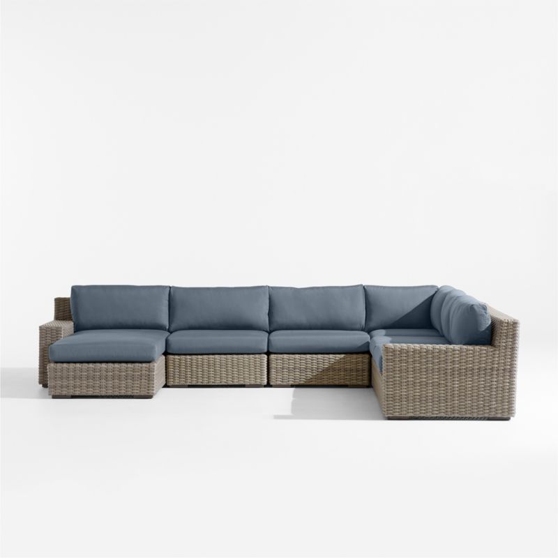 Abaco Resin Wicker 5-Piece Left-Arm Chaise Outdoor Sectional Sofa with Cast Harbor Sunbrella ® Cushions - image 6 of 8