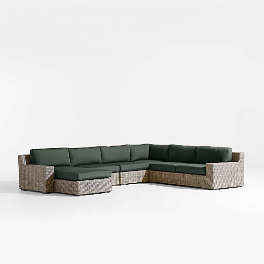 Abaco Resin Wicker 5-Piece Left-Arm Chaise Outdoor Sectional Sofa with Cast Ivy Sunbrella ® Cushions